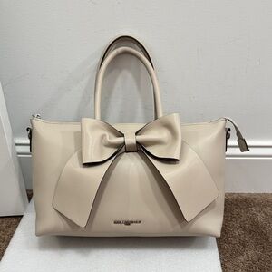 Karl Lagerfeld Paris Kris Large Bow shoulder handbag purse in light gray